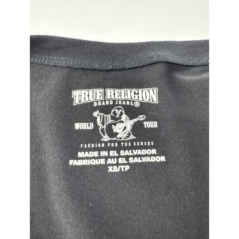 True Religion Womens Black Buddha Guitar Graphic V-Neck T-Shirt XS World Tour - Picture 7 of 7